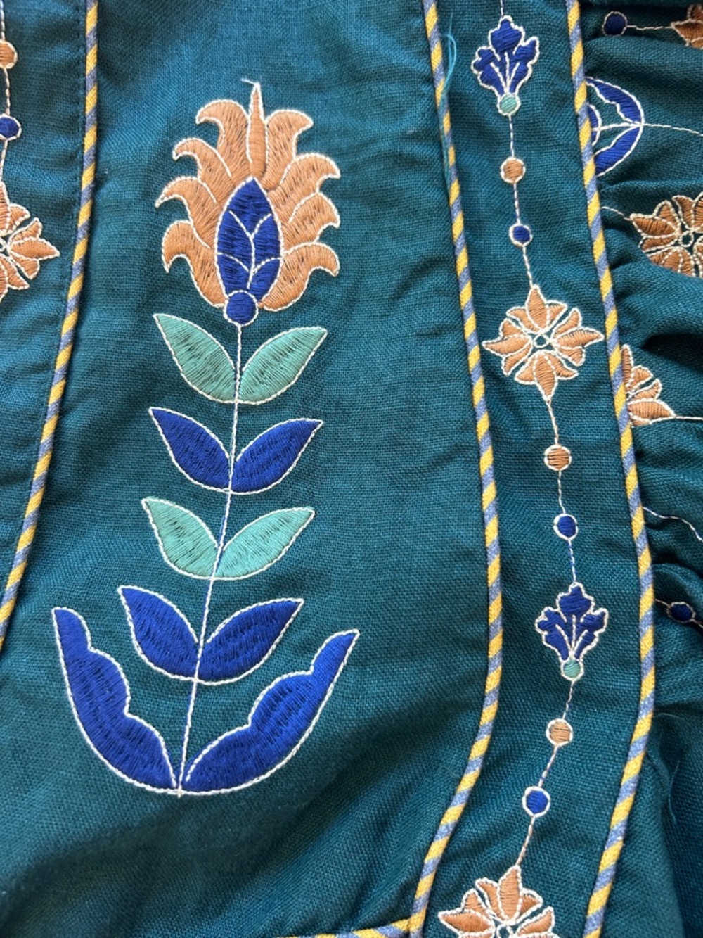 FARM Rio Emerald Green pineapple Maxi Dress with Yellow & Blue Embroidery - Picture 10 of 14
